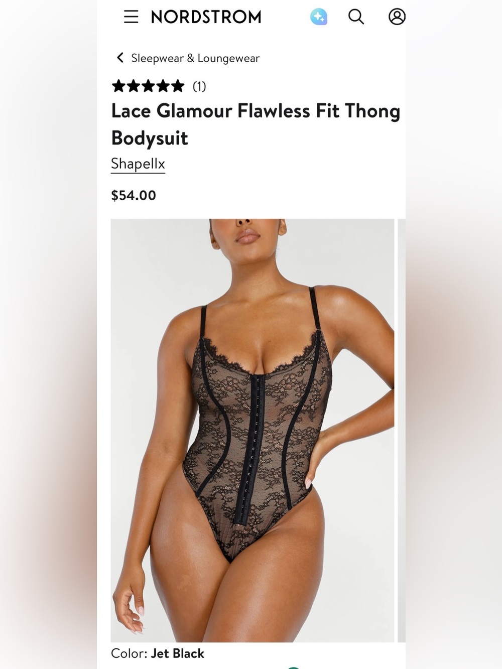 Shapellx Lace Glamour Flawless Fit Thong Bodysuit — Jet Black